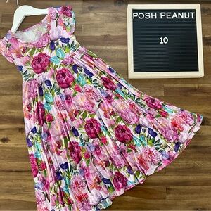 Posh Peanut Carrie Short Sleeve Twirl Bamboo Dress 10 Pink Purple Floral